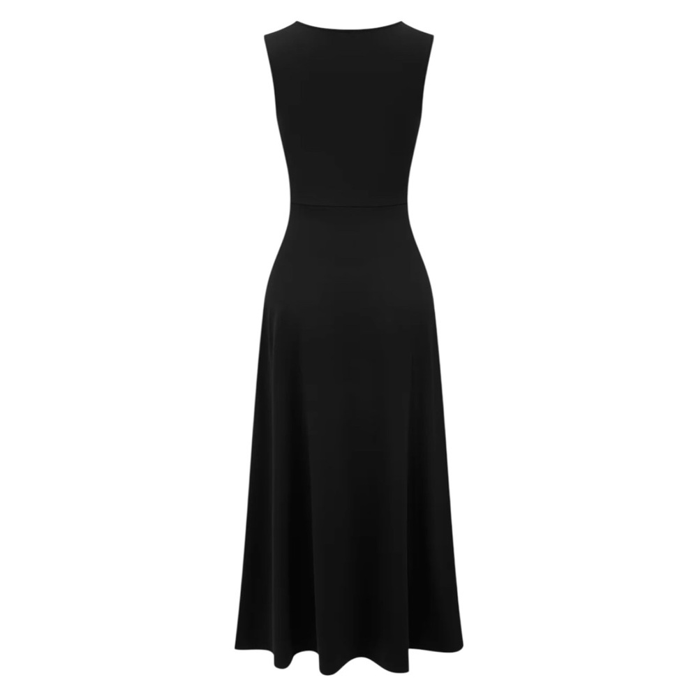 Commense Black Asymmetric Ruched Maxi Dress NWT Sleeveless Stretch Medium - Picture 2 of 10
